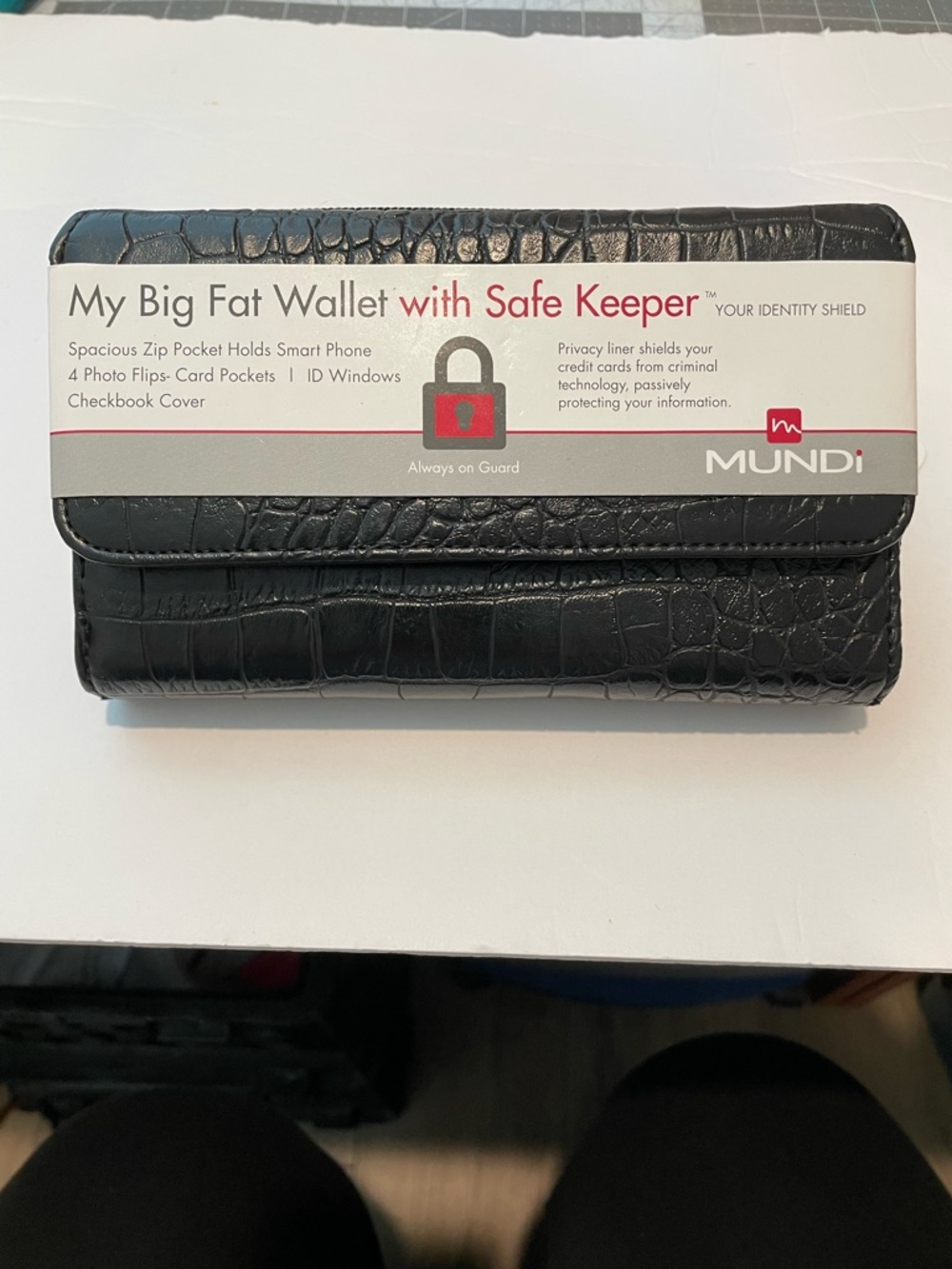 Mundi Black Faux Croc-Embossed My Big Fat Wallet with Safe Keeper NWTs
